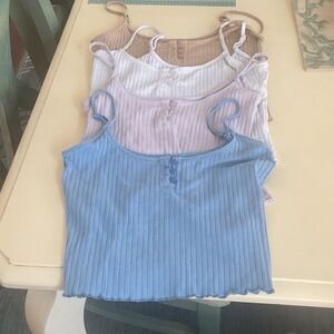 American Eagle Outfitters Ribbed Camisole Set - Blue, Pink, White, Tan